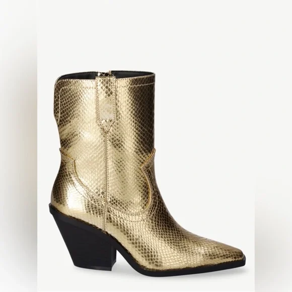 NWOT Western Booties Gold  Snake-Like Design Women’s 7.5 (Scoop) - Picture 3 of 6